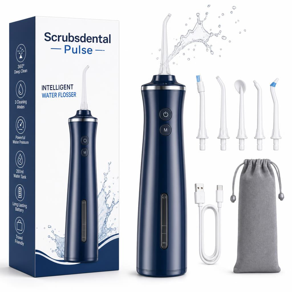 Irrigador dental Scrubsdental Pulse color Azul, con caja y accesorios