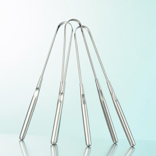 Scrubsdental Fresh — Raspador lingual de acero inoxidable — 1 set (4 piezas + funda)