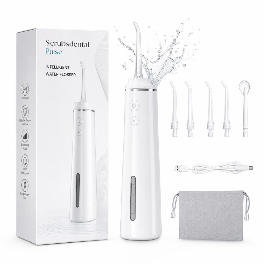 Irrigador dental Scrubsdental Pulse color Blanco, con caja y accesorios
